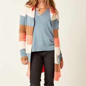 Carve Designs Durango Sweater Striped Bold Neutral Colorblock Hood Longline‎